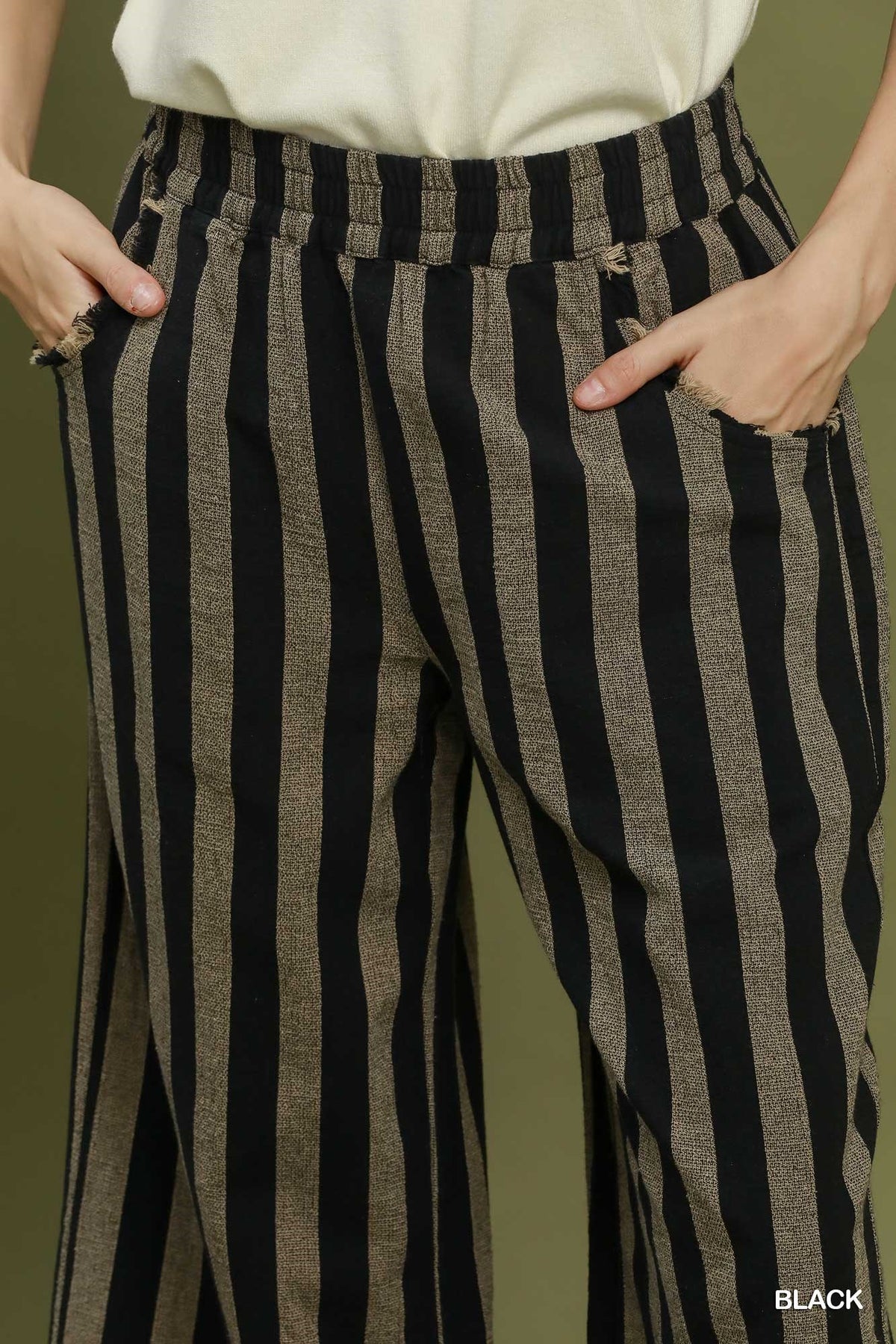Linen Striped Wide Leg Pull-On Pants