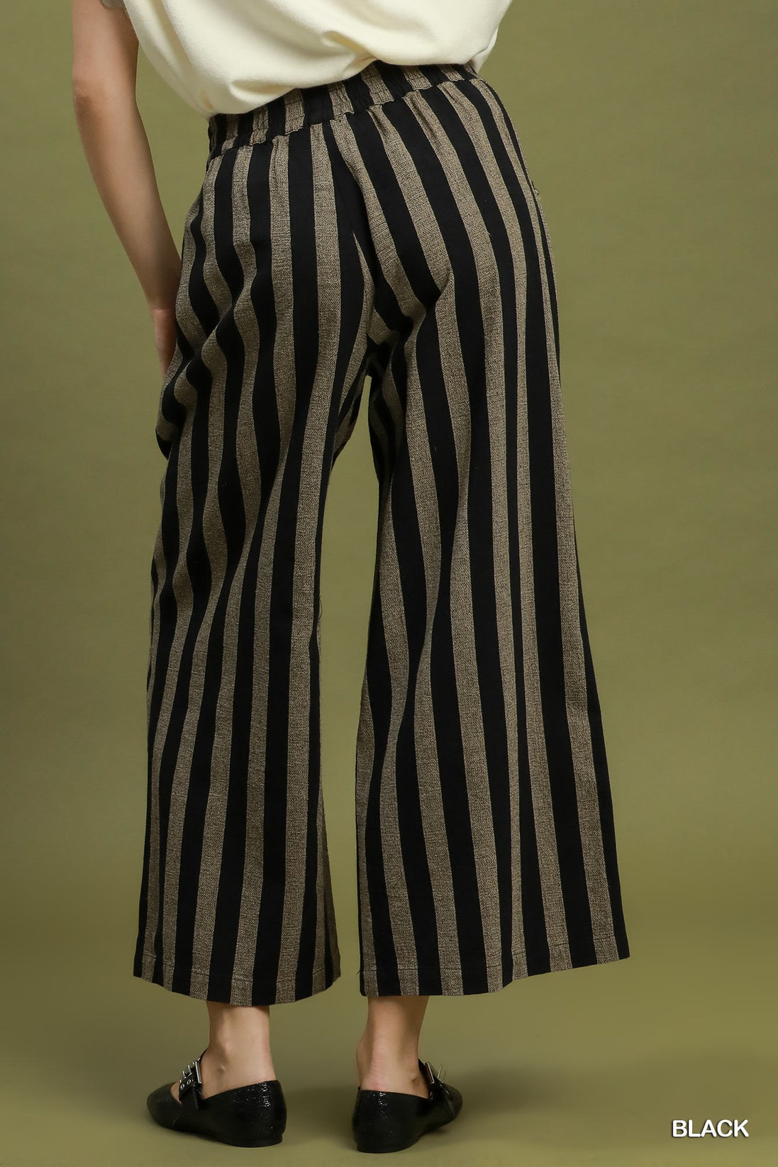 Linen Striped Wide Leg Pull-On Pants