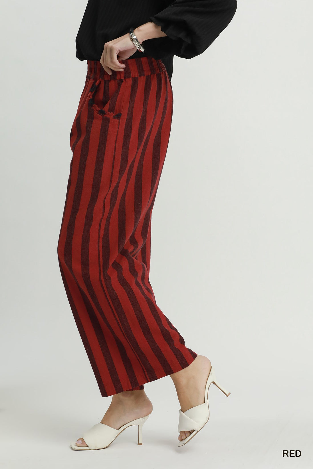 Linen Striped Wide Leg Pull-On Pants