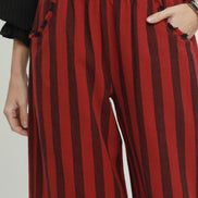 Linen Striped Wide Leg Pull-On Pants