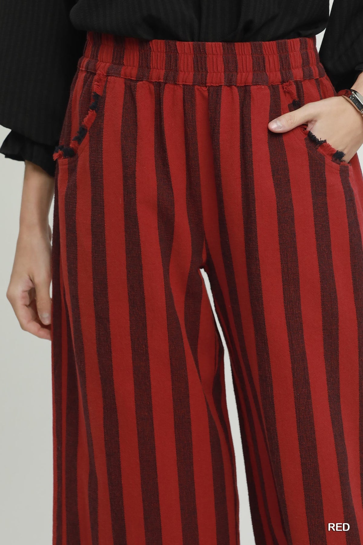 Linen Striped Wide Leg Pull-On Pants