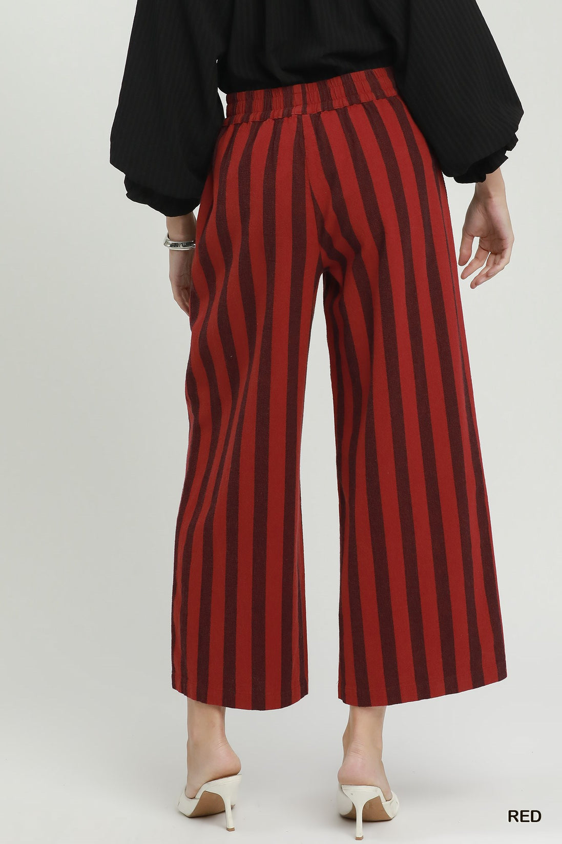 Linen Striped Wide Leg Pull-On Pants