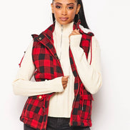 Faux Fur Lined Plaid Vest.