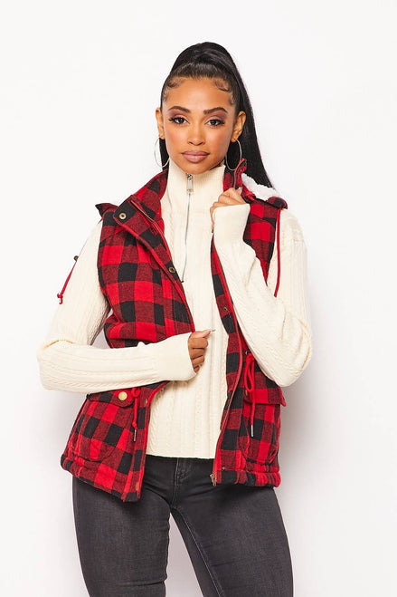 Faux Fur Lined Plaid Vest.