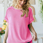 Ribbed Drop Shoulder with Side Slit Top