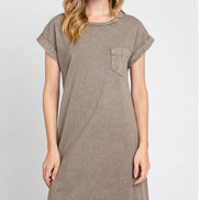 Rolled Sleeve Dress w/Front Pocket