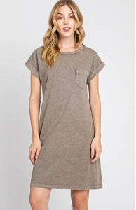 Rolled Sleeve Dress w/Front Pocket