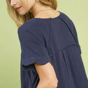 Scalloped Hem Flowy Linen Dress