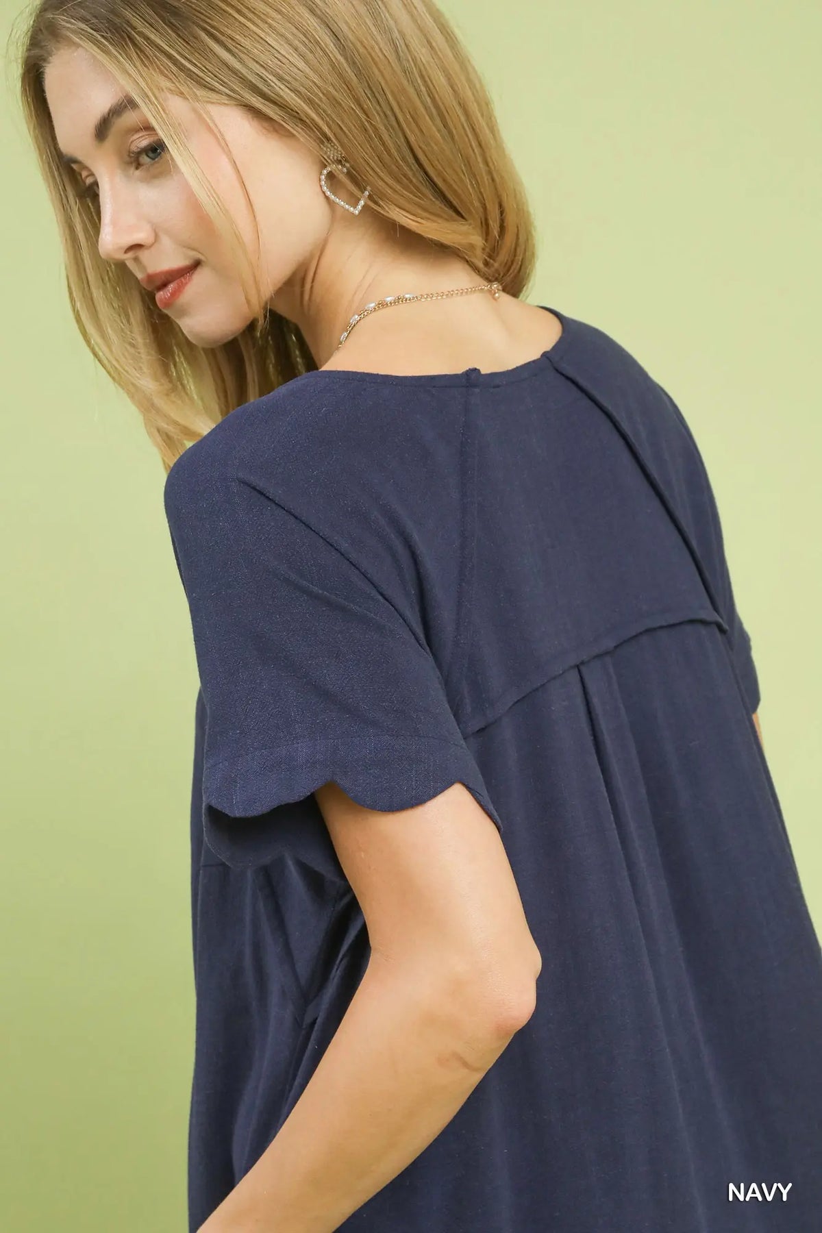 Scalloped Hem Flowy Linen Dress