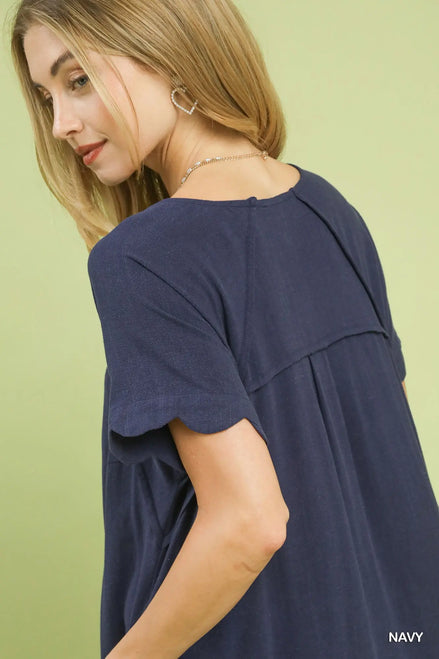 Scalloped Hem Flowy Linen Dress