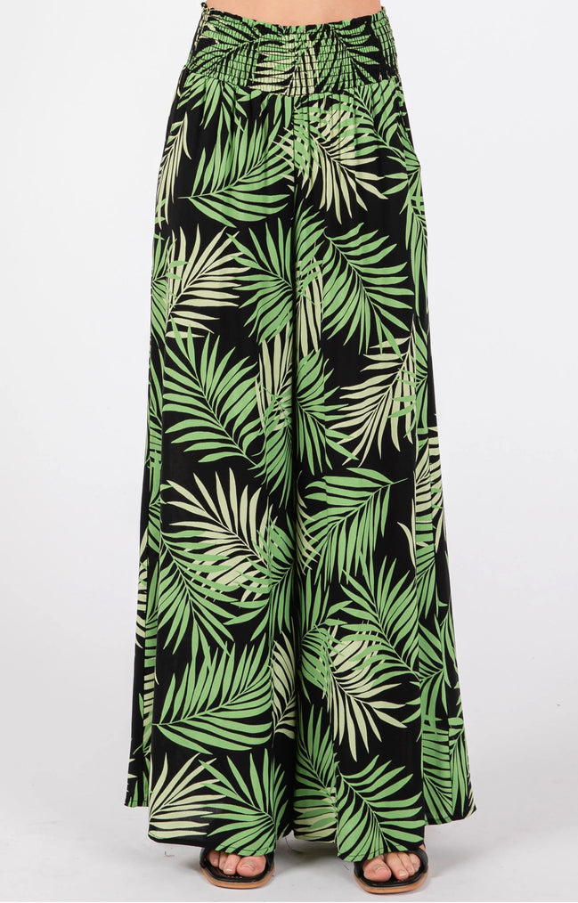 Smocked Waist Wide Leg Pants