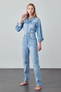 Long Sleeve Denim Jumpsuit