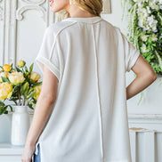 Ribbed Drop Shoulder with Side Slit Top
