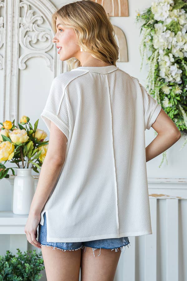 Ribbed Drop Shoulder with Side Slit Top