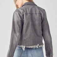 Frayed Hem Washed Jean Jacket