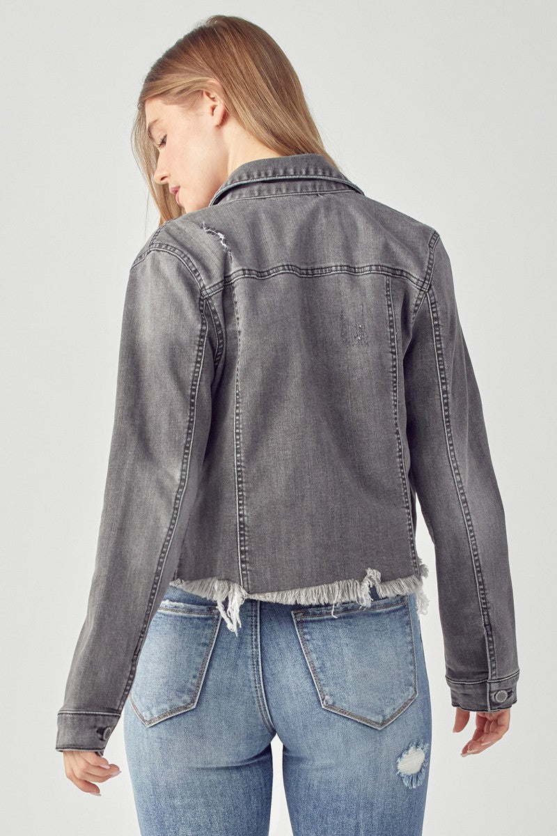 Frayed Hem Washed Jean Jacket