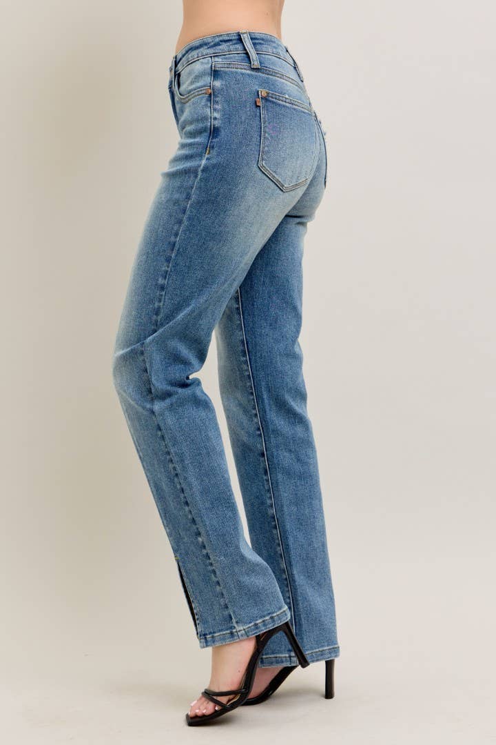 JUDY BLUE High Waisted Vintage Wash Front Seam & Slit Straight