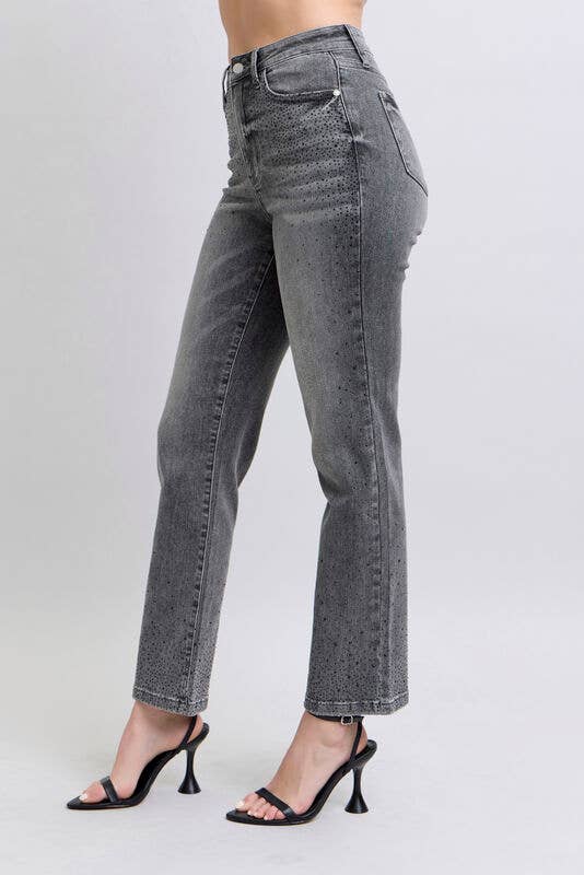 JUDY BLUE High Rise Rhinestone Straight