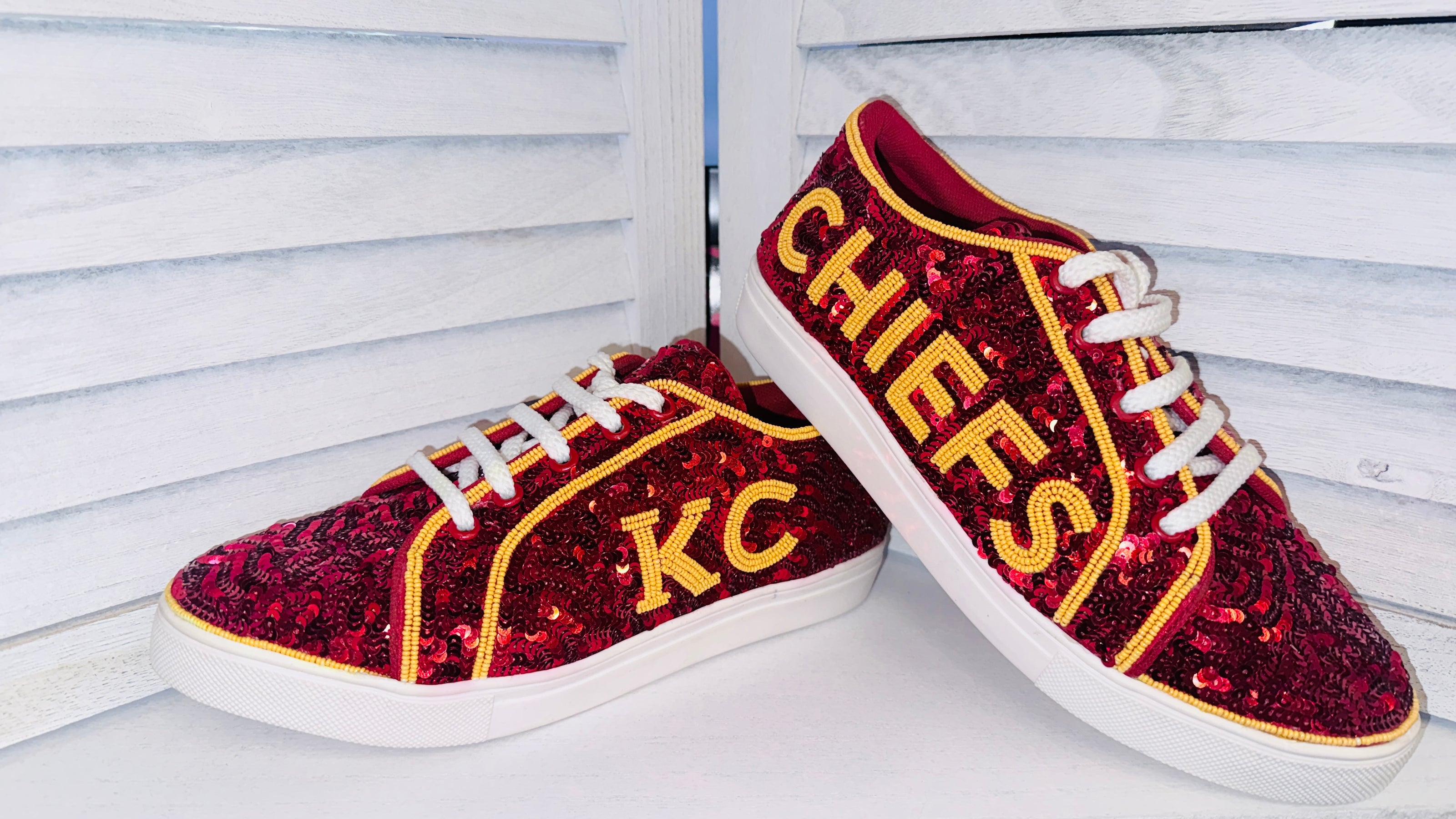 KC Red Sequin Game Day Sneakers | PREORDER