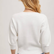 PUFFED 3/4 SLEEVED KNIT SWEATER TOP