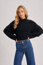 Load image into Gallery viewer, MOCK NECK OPEN BACK RIBBED KNIT TIE SWEATER TOP
