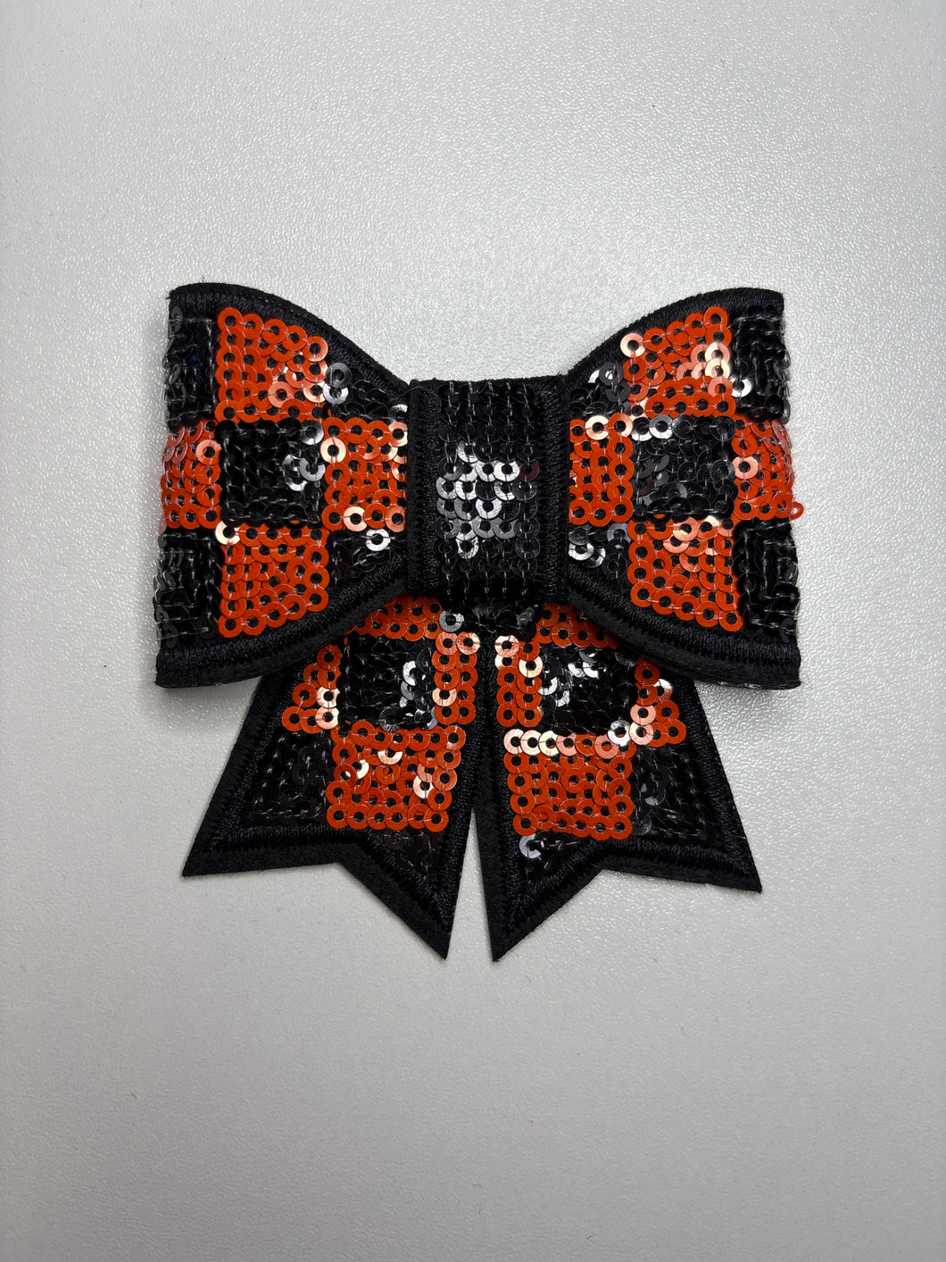 Checkered Orange & Black Sequin Bow