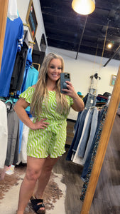 Plisse Off Shoulder Romper (Lime)