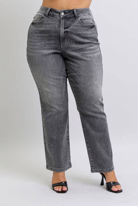 JUDY BLUE High Waisted Rhinestone Straight