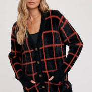GRID PATTERN FUZZY CARDIGAN