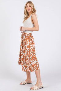 Print Waist Elastic With Tie Detailed Midi Skirt - NS80196