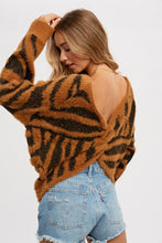 Load image into Gallery viewer, Twist Back Fuzzy Zebra Sweater
