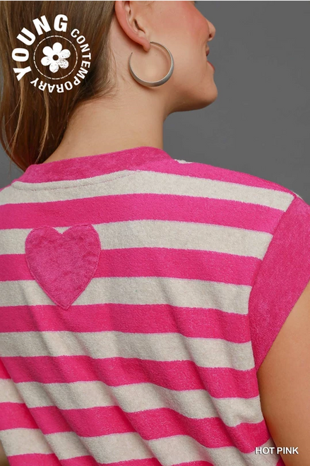 Sleeveless Striped Towel Dress (Pink)