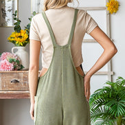 Ribbed Shorts Jumpsuit with Large Front Pockets