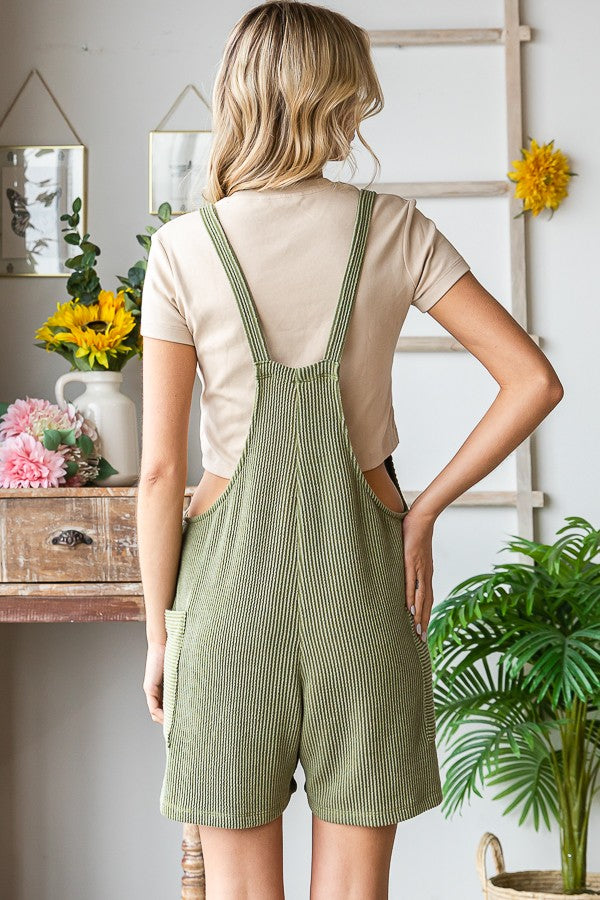 Ribbed Shorts Jumpsuit with Large Front Pockets