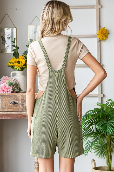 Ribbed Shorts Jumpsuit with Large Front Pockets