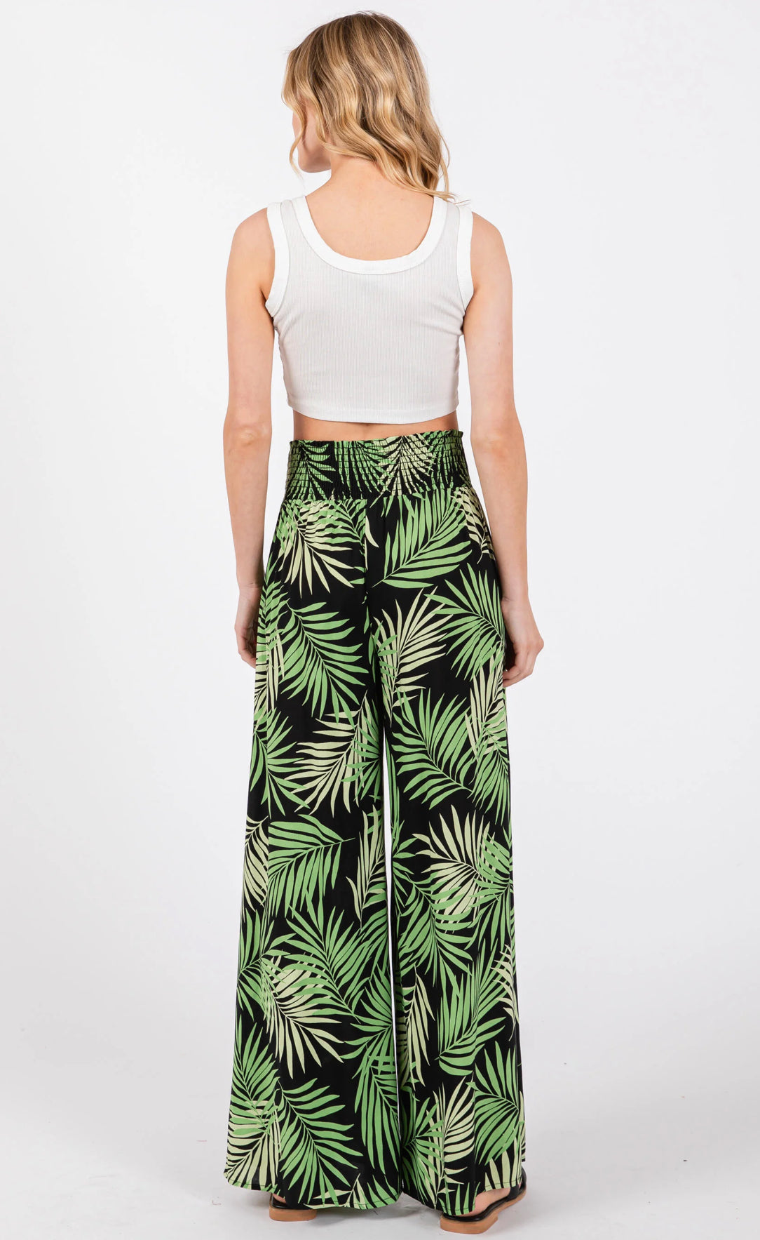 Smocked Waist Wide Leg Pants