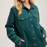 Corduroy Button Down Shacket w/Pockets