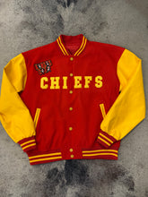 Load image into Gallery viewer, Red and Yellow Varsity Jacket w/Chiefs Design (style 2)
