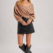 CROSSOVER RIBBED PULLOVER