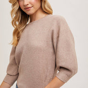 PUFFED 3/4 SLEEVED KNIT SWEATER TOP