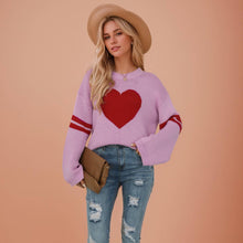 Load image into Gallery viewer, Valentine Heart Knit Sweater Womens Crew Neck Pullover
