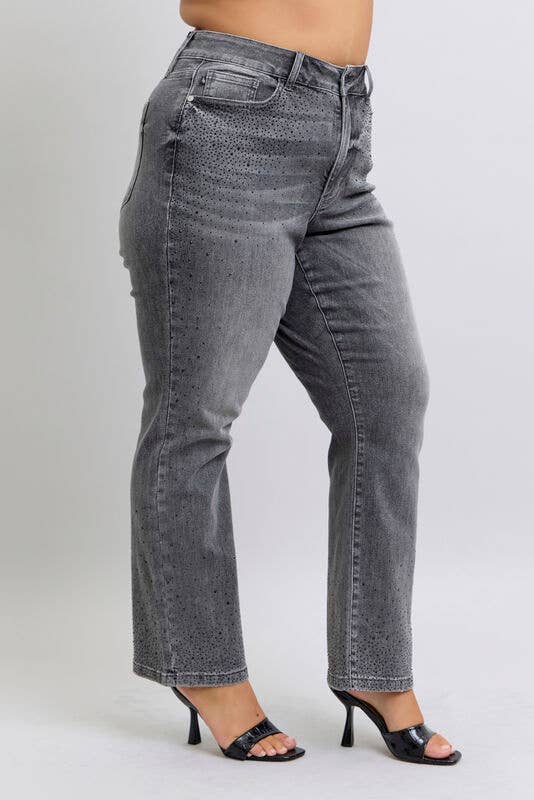 JUDY BLUE High Waisted Rhinestone Straight