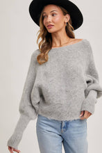 Load image into Gallery viewer, BOAT NECK DOLMAN SLEEVE RIBBED FUZZY KNIT SWEATER
