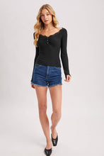 Load image into Gallery viewer, LACE TRIM BUTTON DOWN HENLEY KNIT TOP
