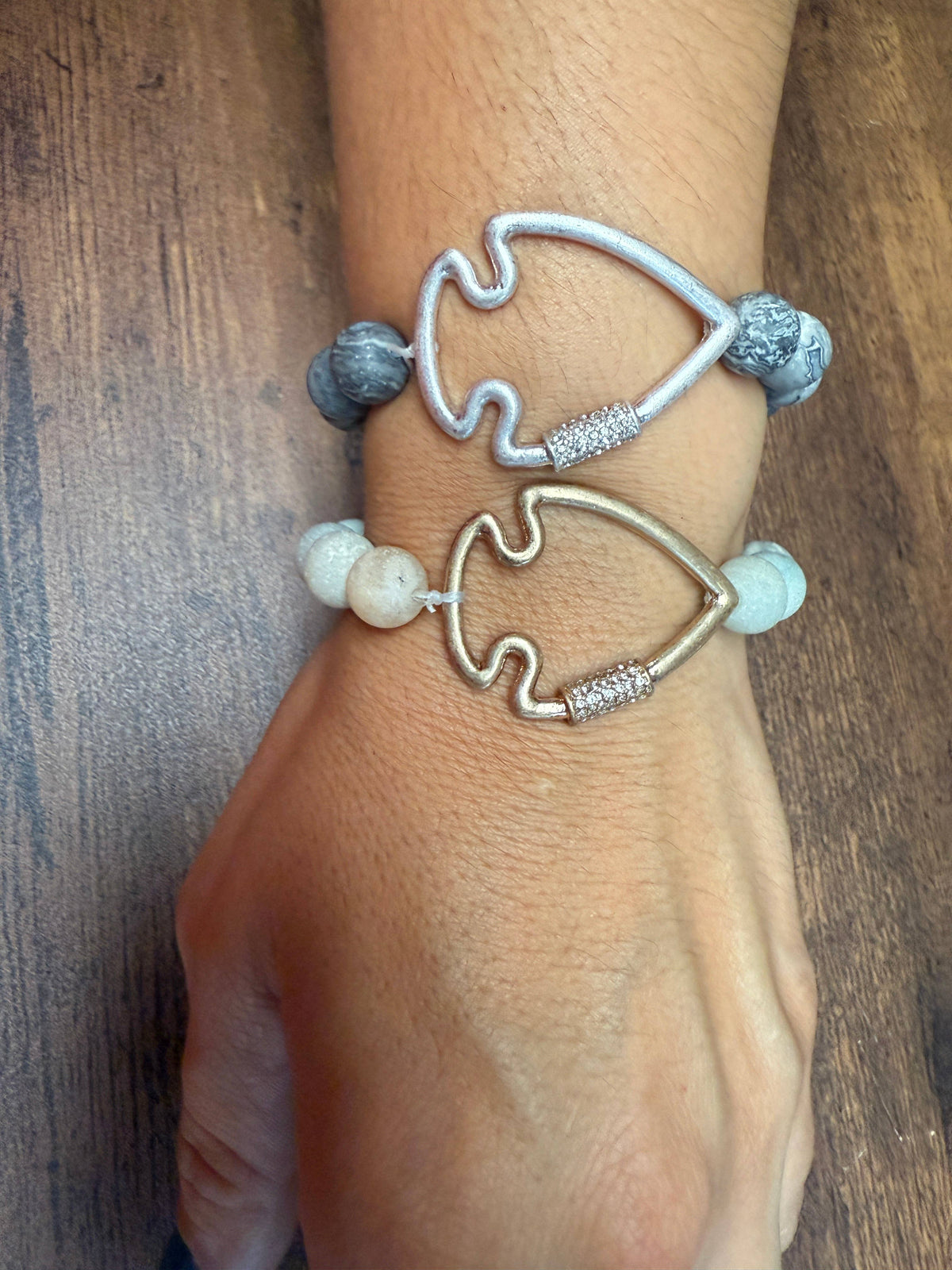 Bling Arrowhead Chunky Stone Stretch Bracelet: Map Jasper