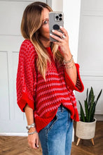 Load image into Gallery viewer, Red Stripe 3/4 Draped Sleeve Slouchy Sweater

