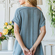 Ribbed Drop Shoulder with Side Slit Top