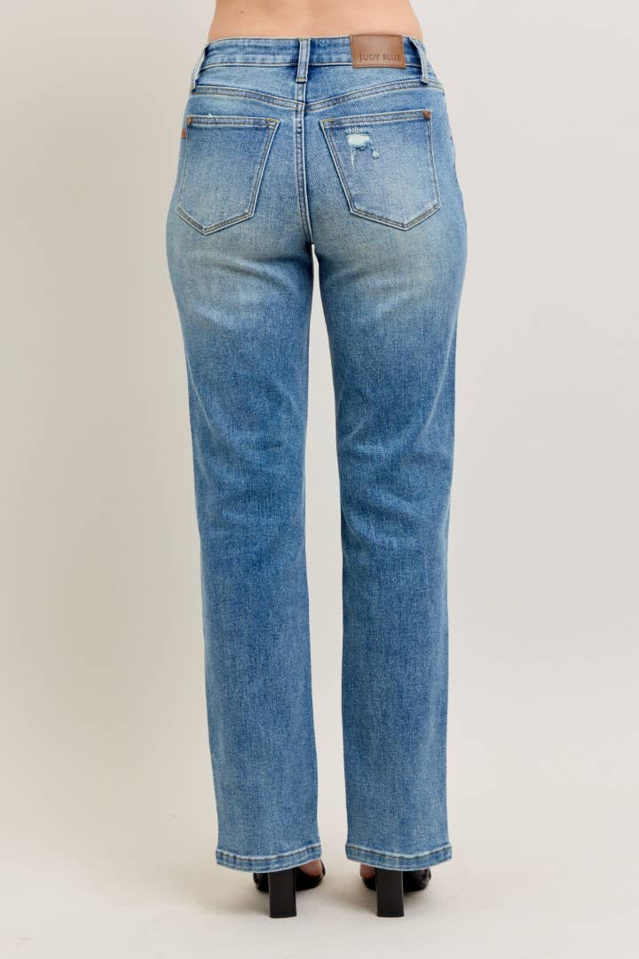 JUDY BLUE High Waisted Vintage Wash Front Seam & Slit Straight