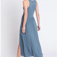 Sleeveless Midi Dress with Side Slit Detail