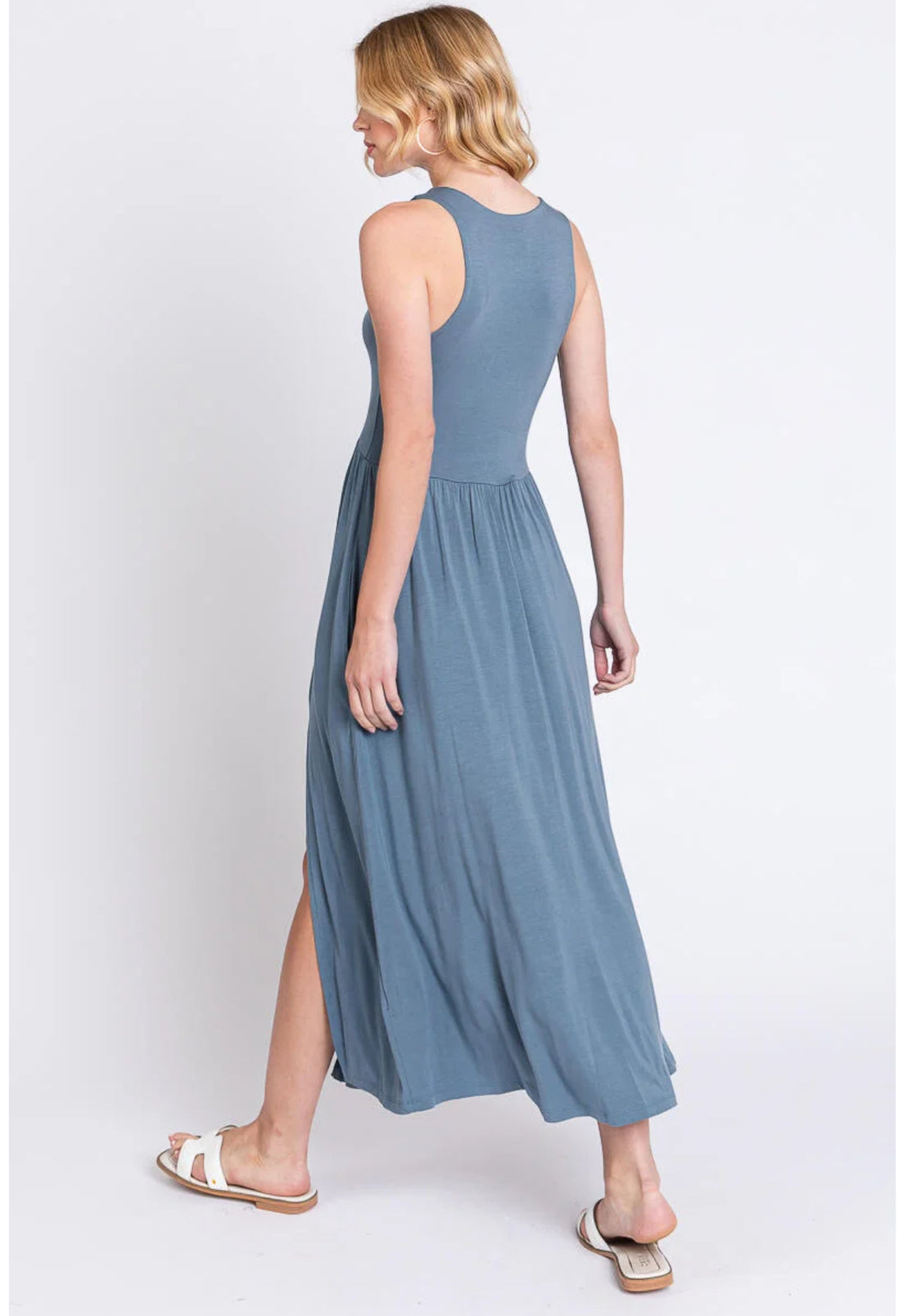Sleeveless Midi Dress with Side Slit Detail